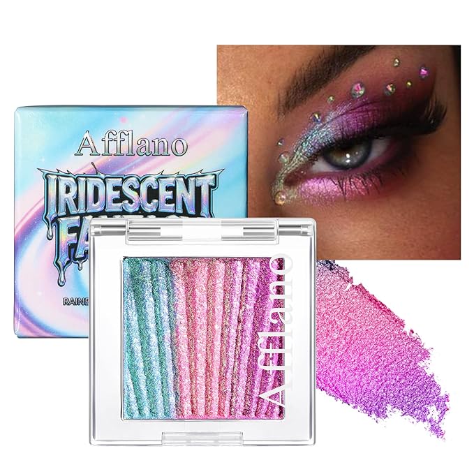 Afflano Chameleon Eyeshadow Half Magic, Multichrome Duo Chrome Eyeshadow Palette Color Shift, Holographic Sparkle Blue-Pink-Purple Rainbow Glitter Eyes Shadow Makeup, Iridescent Face Highlighter, #02