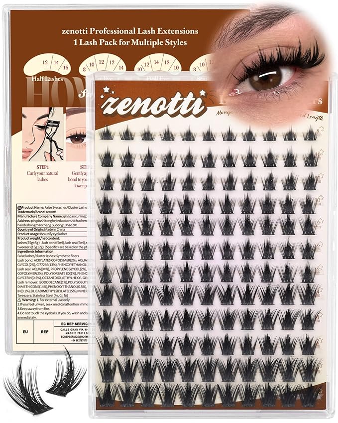 Manga Lash Clusters with Spikes Wispy Eyelash Clusters Anime Spiky Individual Lashes Natural Look Volume Cluster Eyelash Extensions Fairy Eyelash Clusters DIY Lash Extension C Curly 8-16mm by zenotti