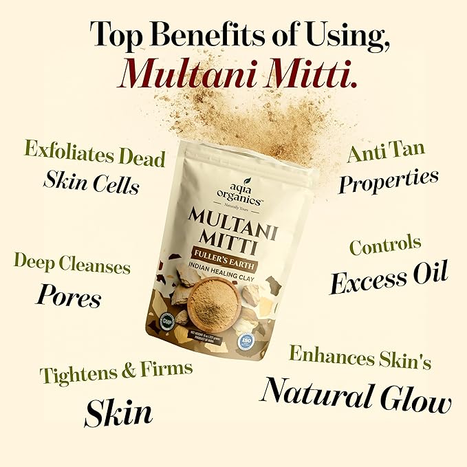 Multani Mitti Powder | Indian Healing Clay | 100% Pure Fullers Earth Powder for Natural Skin Tightening Face Mask | Deep Pores Cleansing | Bentonite Clay | Tan Removal Face Pack | 8 oz