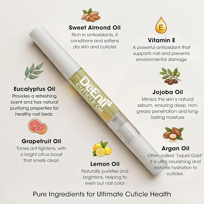 DeEnti Cuticle Oil 4 Pens, Jojoba Oil for Nails, Hydrating Cuticle Nail Oil, Lush Lemon Scented Cuticle Repair Oil, Vitamin E Nail Supplies, Professional Salon Quality Manicure Supplies