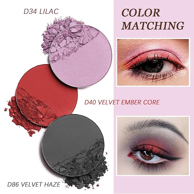 Refillable Eyeshadow Palette - Matte/Glitter/Duo-Chrome Pressed Powder & Cream Formula, Neutral/Shimmer/Smokey Multichrome, Travel-Friendly Iron Pan Refills (Matte, D34)