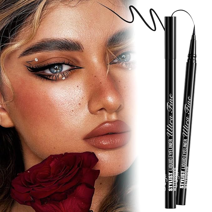 Stylish Ultra-precise Waterproof Liquid Eyeliner - Long Lasting & Smudgeproof Eye Liner with Ultra Fine Felt Tip, Ophthalmologist-Tested, Gentle for Sensitive Eyes, Vegan- Black(Pack of 3)