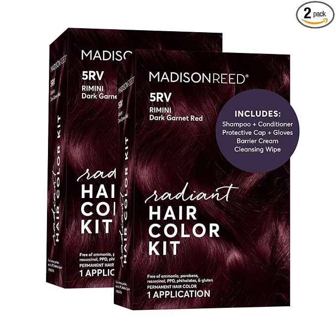 Madison Reed Radiant Hair Color Kit - 5RV Dark Garnet Red with Vibrant Red Violet Tones (Rimini Garnet) Vivid Color Permanent Hair Dye, PPD-Free & Ammonia-Free, 2 Pack