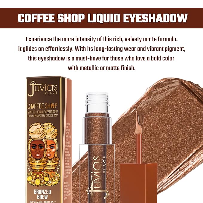 Juvia's Place Coffee Shop Liquid Eyeshadow - Bronzed Brew - Metallic Shimmer for Long-Lasting Color, Waterproof, and Glittering Finish - Buildable and Vibrant - Ideal for All Skin Tones, 0.08 fl oz