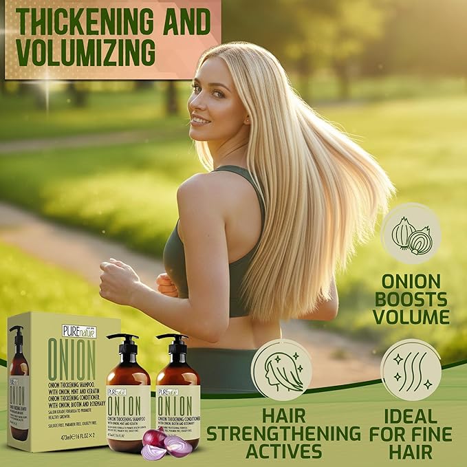 Onion Shampoo and Conditioner Set - Sulfate Free Thickening Formula for Men and Women - Paraben Free Volumizing Set for Thin, Fine Hair - Volume Boosting Salon Professional Care - 16 Fl Oz (Set of 2)