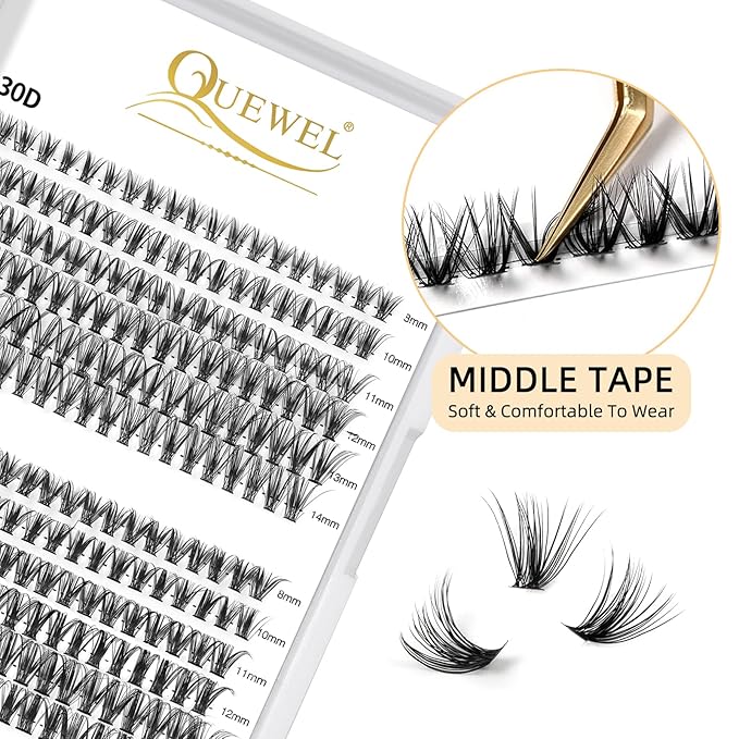 QUEWEL Lash Clusters 240Pcs Individual Lashes 30D+40D D Curl 8-14mm Length DIY Lash Extension Soft False Eyelashes Wispy Cluster Lashes Easy to Create Natural Look At Home(30D+40D-D-MIX8-14)