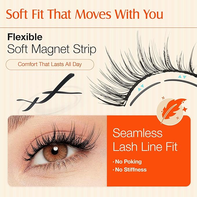 LASHVIEW Upgrade Magnetic Eyelashes with Applicator, No Glue Needed Natural Wispy Magnetic Lashes, Reusable Soft Magnetic False Eyelashes, Cat Eye Look Easy to Wear & Remove (YT26)