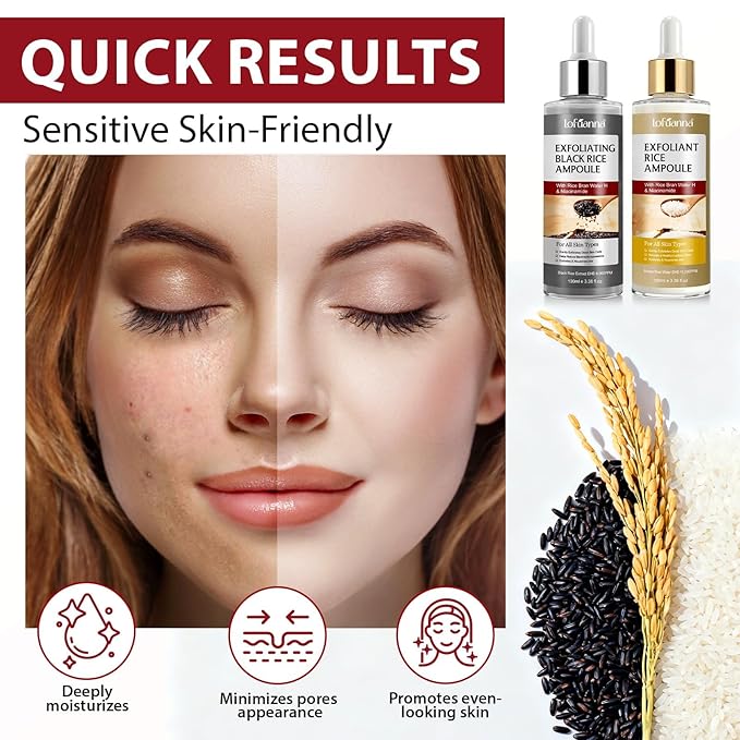 Black Rice Exfoliant and White Rice Ampoule Exfoliant, Peel Shot Glow Exfoliating Face Serum, Korean Skin Care Soft Exfoliating Body Scrub Dead Skin Cells, Blackheads Remover For All Skin Types 100ml