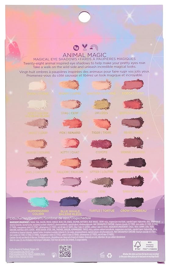 Pacifica Eyeshadow Palette – Animal Magic with Colorful Blendable Shades, Highly Pigmented Mineral Eyeshadow, Talc-Free, Vegan & Cruelty-Free, 0.89 oz (28 Shades)