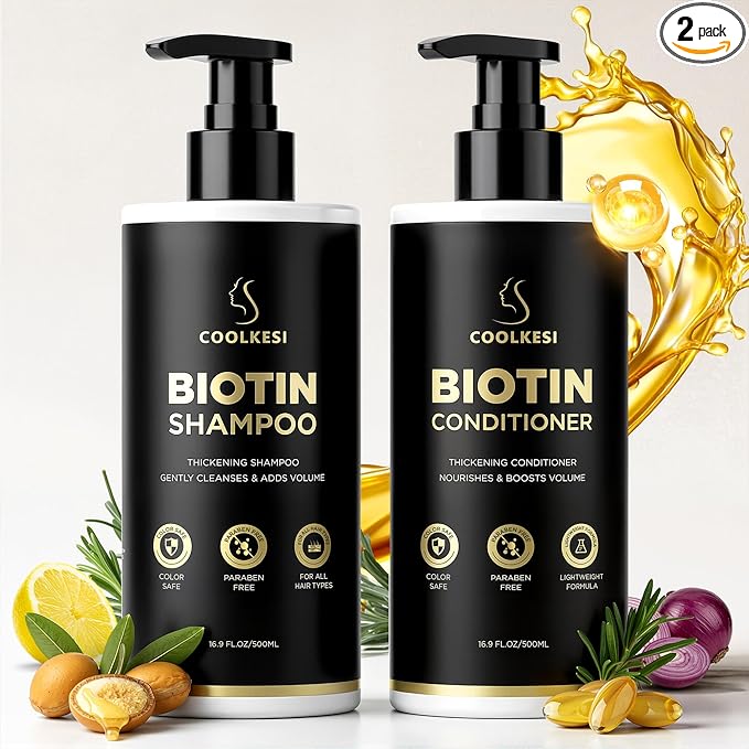 Tripeptide-Infused Biotin Hair Growth Shampoo and Conditioner Set, Onion Anti-Loss Volumizing Moisturizing Treatment for Soft Shine Hair, Dandruff Routine Shampoo for Men and Women, 2x16.9oz