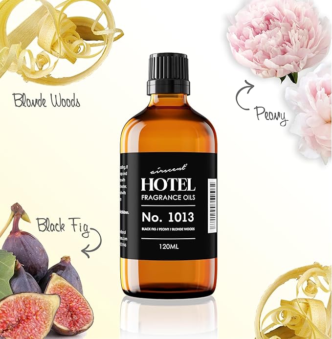 AirScent Hotel Diffuser Oil No. 1013 - Black Fig Peony Blonde Woods - Hotel Scent Dupe - Premium Fragrance Oil for Ultrasonic and Waterless Diffusers and Crafting - 120 mL, 4 fl oz Glass Bottle