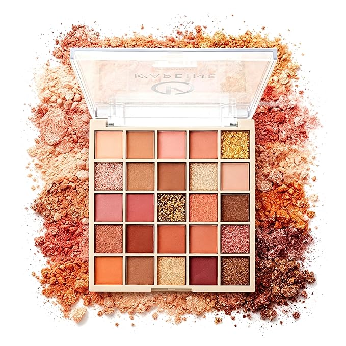 K'APEINE 25-Color Eyeshadow Palette, Warm Neutral Nude Pink & Brown Shades, Matte Shimmer & Glitter Finishes, Highly Pigmented, Blendable Long-Lasting, Soft Glam Day-to-Night Makeup