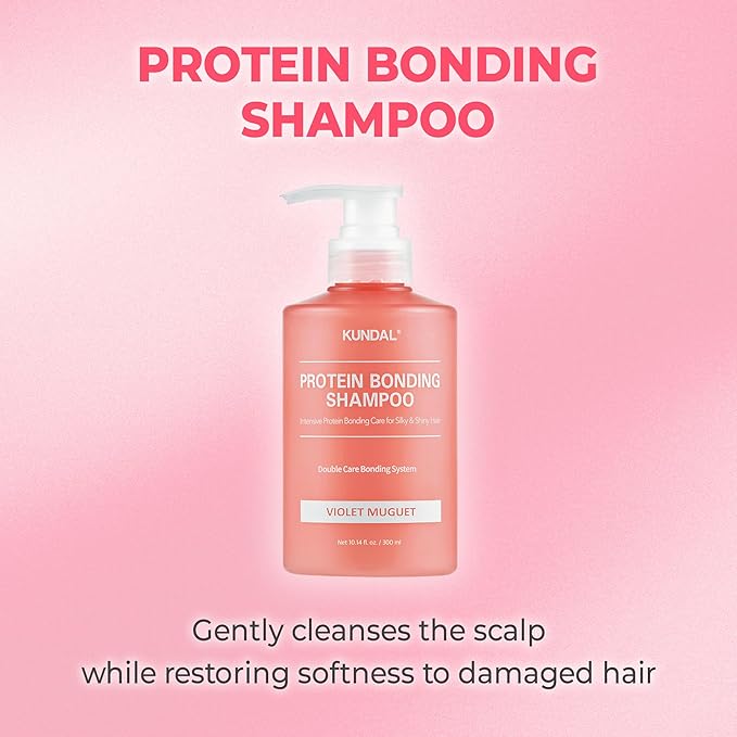KUNDAL Protein Bonding Shampoo, Hair Mask, Serum Set, Damage Repair Care, Protein Bonding System, Heat Protection, Shine Boost, Violet Muguet, 300ml+200ml+50ml