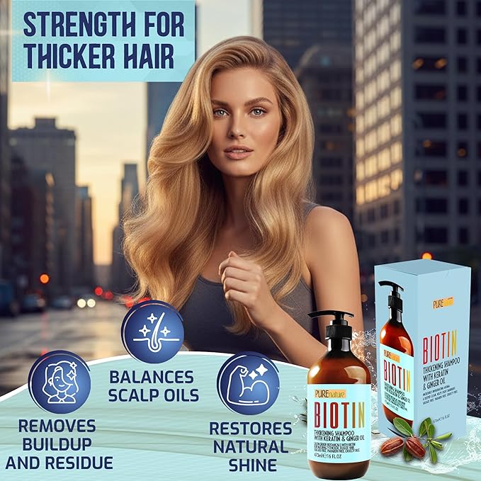 Biotin Shampoo - Sulfate Free Strengthening and Volumizing Shampoo for Thinning and Fine Hair - Professional Salon Thickening, Volume Boosting Formula - Paraben Free for Women and Men - 16 Fl Oz