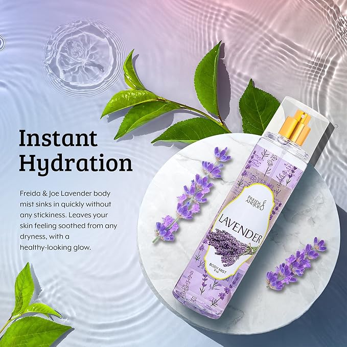 Freida and Joe Lavender Luxury Body Spray For Women, Womens Perfume Fragrance Body Mist & Sprays, Women's Woodsy Scented Gifts & Presents, 8 oz Fine Mist Spray Bottle for Mom