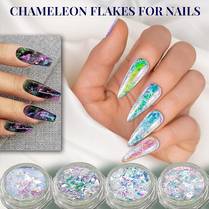 BALTIC DAY Chameleon Opal Flakes [Green/Blue] – Color Shift Mica Pigment Powder for Epoxy Resin, Tumblers, Nail Art, Eyeshadow, Makeup, Molds, and More – Chrome Color Shift Powder