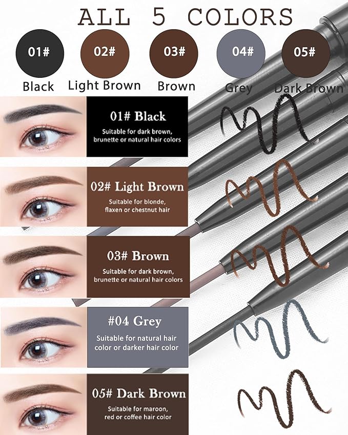 6 Pcs Waterproof Eyebrow Pencil Dark Brown Set,Ultra Fine Professional Eyebrow Retractable Pencil Long Lasting Tinted Micro Brow Pen,Defines,Fills for Perfect&Tiny Brow Women Eye Makeup Gel Pencil-05