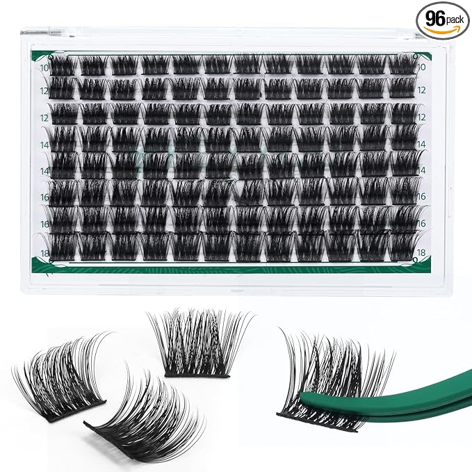 Lash Clusters,96 Pcs Cluster Lashes D Curl 10-18MIX DIY Lash Extensions Eyelash Clusters,KEYYOU Volume Wispy Individual Lashes Soft&Comfortable Easy DIY at Home(Y30,D-10-18MIX)