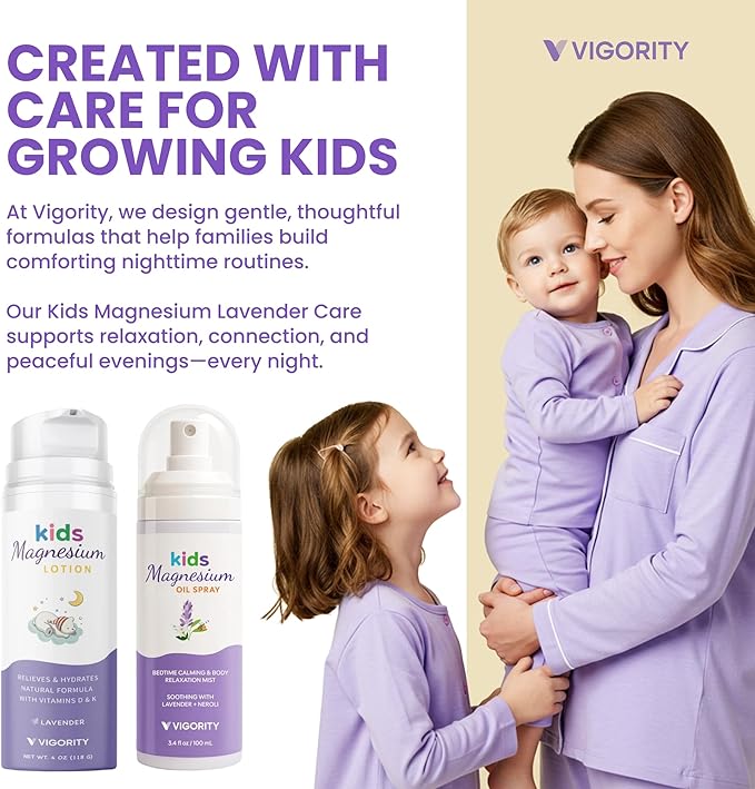 Kids Magnesium Lotion & Magnesium Sleep Spray Set - Calming Lavender Magnesium Oil Spray for Kids Bedtime + Soothing Body Lotion for Nighttime Legs & Feet Comfort, Aromatherapy Lavender & Neroli