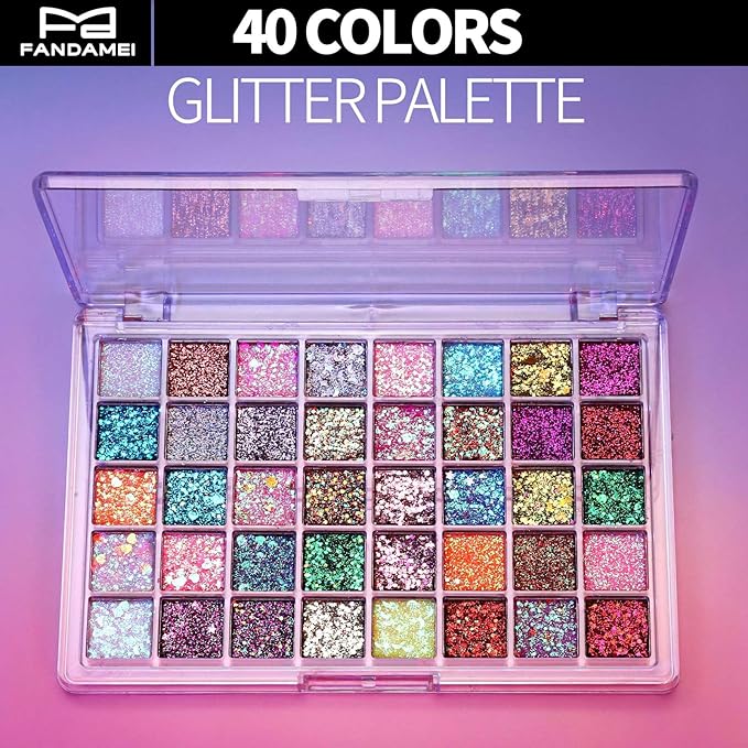 FANDAMEI 40 Colors Face Glitter, Face Paint Glitter Gel - Face Glitter for Women Girls, No Glue Needed, Multi-Purpose Glitter Makeup for Hair Face Body Halloween Rave Carnival