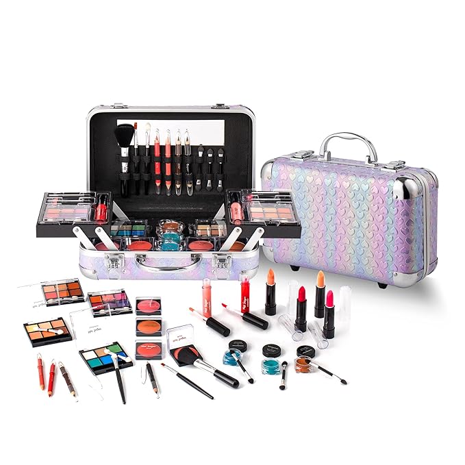 Hot Sugar All In One Makeup Set for Teenager Girls 13-15, Full Makeup Kit for Beginners Includes Eye Shadow Palette Blush Lip Gloss Lipstick Lip Pencil Eye Pencil Brush Mirror (Purple Heart)