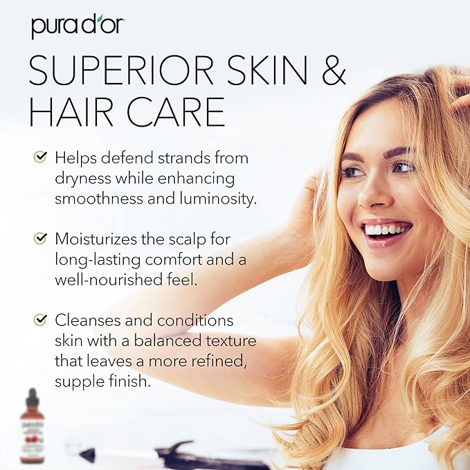 PURA D'OR 4 Oz Organic Castor Oil – Pure Cold-Pressed, Hexane-Free, USDA Certified – Lashes, Brows, Hair Relaxer, Scalp, Skin – Moisturizer Supporting Softness, Strength, Hydration, Shine & Radiance