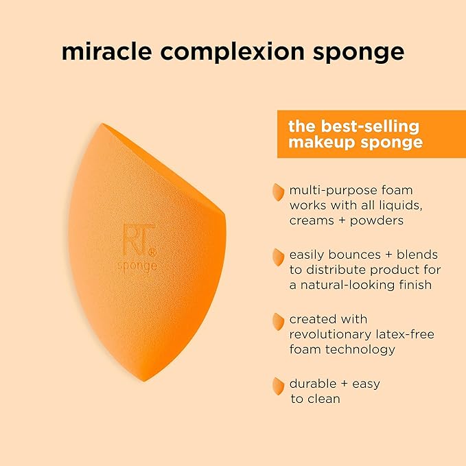 Real Techniques Miracle Complexion Sponge 4 Pack, Makeup Blending Sponges For Liquid & Cream Foundation & Skin Tints, Buildable Coverage, Natural, Dewy Base, Cruelty- Free, Latex-Free Foam