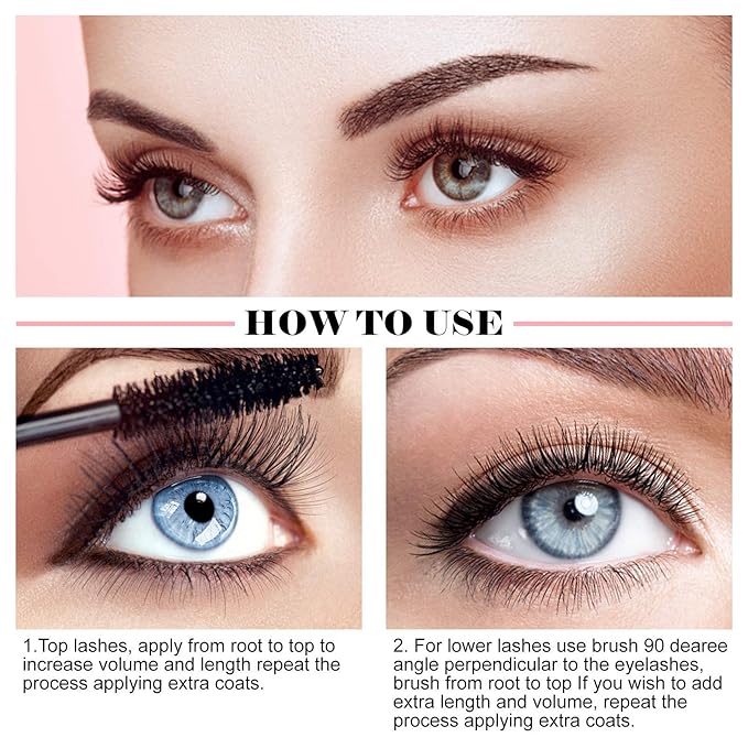 4D Silk Fiber Lash Mascara - Luxuriously Longer, Voluminous Eyelashes, Waterproof Tubing Mascara in Black, Natural Lengthening, Smudge-proof, Hypoallergenic, No Clumping, Easy to Apply & All Day Full