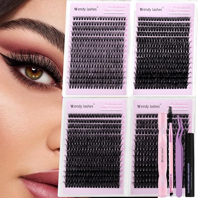 Natural Lash Clusters Kit Packs: Wendy, 1078Pcs, 40D, 60D, 60D, 80D, D Curl, 10-18mm Mixed, Soft, Cat Eye, DIY Eyelash, Individual, Fake Lashes, Bulk Pack