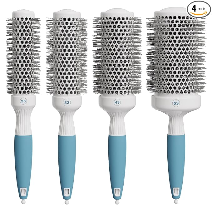 Round Brush Set for Blow Drying and Styling - Ceramic Ionic Thermal Brushes, Wet Hair Brush Bundle with Travel Bag for Women and Men