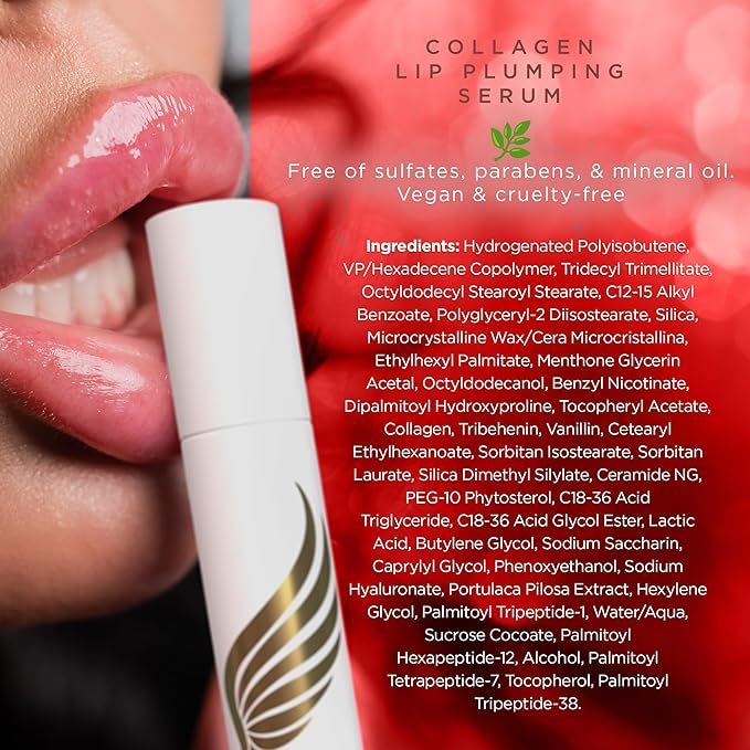 Bella Grace Vegan Collagen Lip Plumper Serum, Vitamin E, Peptides, Hydrating Lip Care Fuller Plumper Looking Lips, Supports Wrinkles, Fine Lines, Elasticity, Paraben, Sulfate & Cruelty Free, 0.1 fl oz