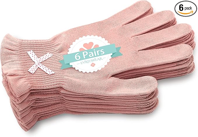 Evridwear Beauty Cotton Gloves with Touchscreen Fingers for SPA, Eczema, Dry Hands, Hand Care, Day and Night Moisturizing, 3 Sizes in Feather or Light Weight(6 Piars S/M, Light Weight Pink Color)