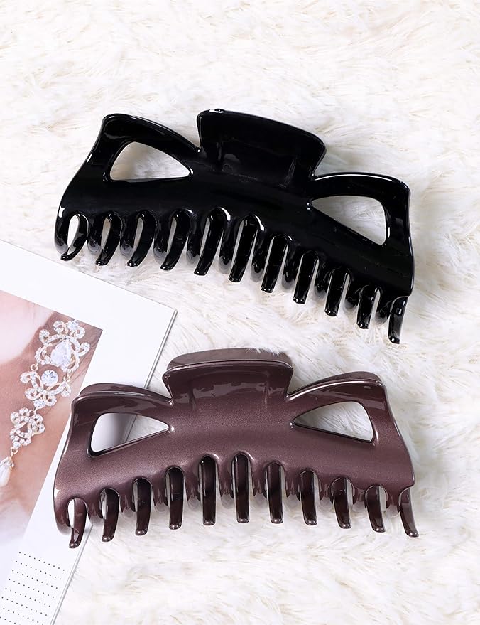 Thick Hair Super Large Clips Crystal Plastic Claw Clamps Hairgrips Clips Accessories for Women, 2 pack. (D)