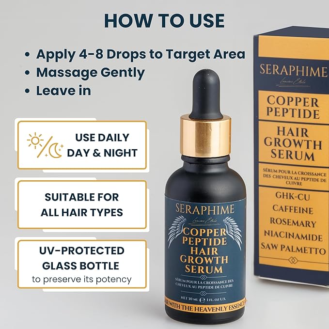 Copper Peptide Serum for Hair Growth - Caffeine, Niacinamide, Rosemary Oil, Saw Palmetto Hair Density Serum, Topical Tripeptide Scalp Care for Hair Thinning, Women & Men 1 fl oz