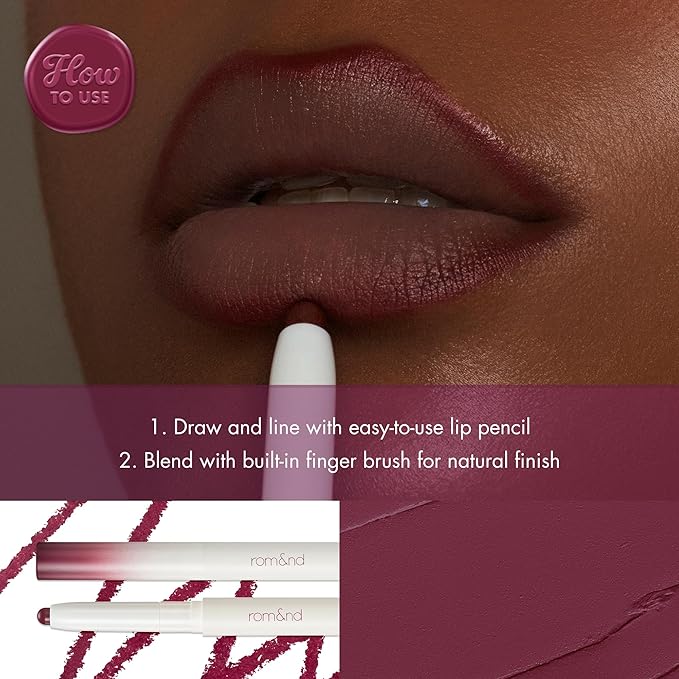 rom&nd Lip Mate Pencil 09 Plum Burgundy - Precision Lip Liner for Natural Overlining, Contouring & Defined Semi-Matte Lips