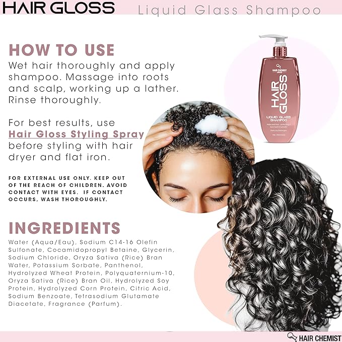 Hair Chemist Hair Gloss Liquid Glass Shampoo & Conditioner Set 33.8 Ounce (2-PC SET) -Smoothing Shampoo, Adds Smooth & Shine Plus Frizz Reducing Smoothing Conditioner, Lightweight Formula
