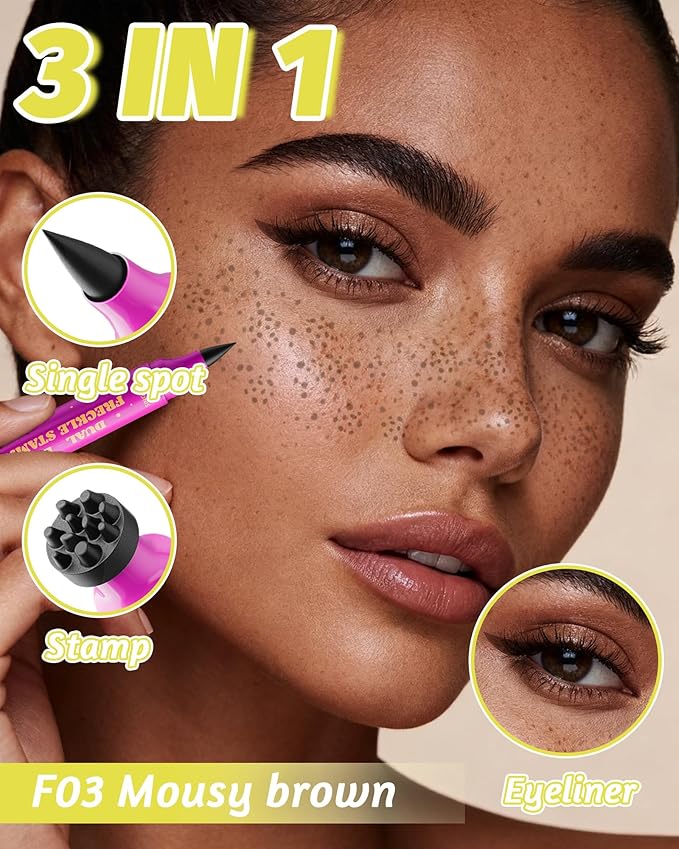 Upgrade Dual Ended 2-in-1 Faux Freckle Stamp Pen, Waterproof Fake Freckle Pen with Multi-Prong Freckles Stamp Head for Women to Easily Create Natural Long-Lasting Sunkissed Makeup