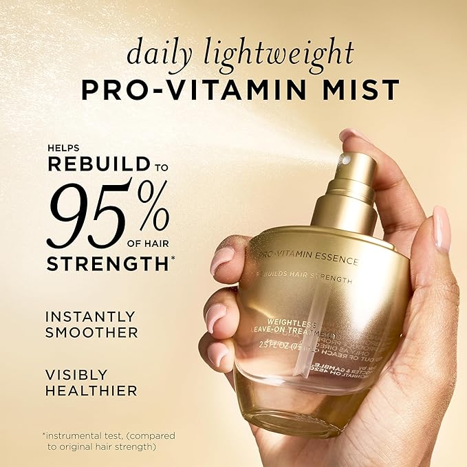 Pantene Pro-Vitamin Essence, Daily Repair Mist, Weightless Leave-On Treatment Strengthens & Rebuilds Damaged Hair, Reduces Breakage, 2.5 Fl Oz, (Pack of 2)