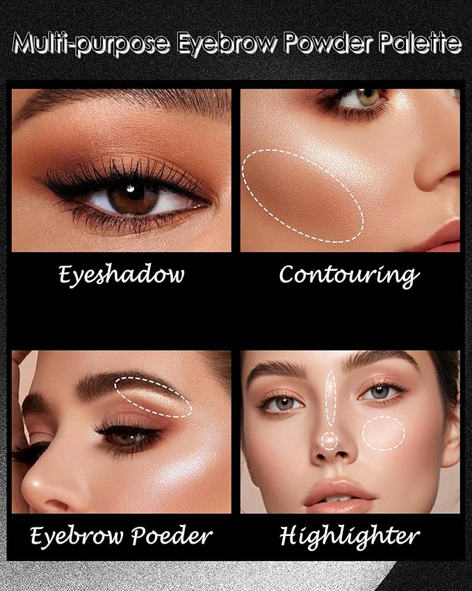 3 Color Eyebrow Powder Palette Kit, Gray Medium Brown & White Eye Brow Powder for Women, Long-Lasting Waterproof Tinted Brow Filler, With Mirror & Eyebrows Brush Makeup Set, Defined Natural Brows-B02