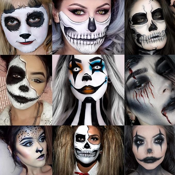 Afflano Goth Eyeshadow Palette Grey Black White Silver, Blendable Smokey Eye Eyeshadow for SFX Skull Goth Look Halloween Makeup Palette, Long Lasting Dark Gothic Eye Shadow Pallet - Panda