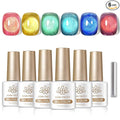 Born Pretty Cat Magnetic Eye Gel Nail Polish 6 Colors Neon Shimmer Blue Green Pink Holographic Magnetic Gel Polish,Spring Summer Aurora Rainbow Glitter, Soak Off UV LED Gels for Manicure DIY at Home