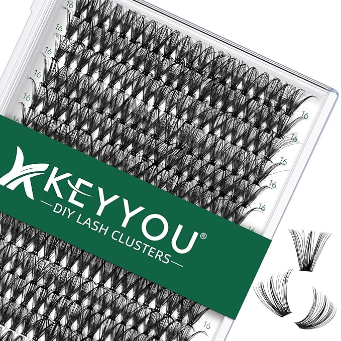 KEYYOU Lash Clusters 300pcs Individual Lashes, 40D 0.07C Curl 16mm DIY Eyelash Extension, Soft & Natural Volume Cluster Lashes with Large Tray