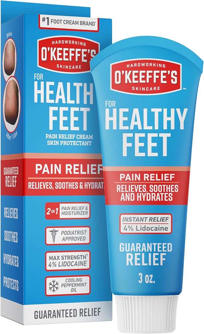 O'Keeffe's for Healthy Feet Pain Relief Skin Protectant Cream; 3 Ounce Tube (Pack of 1); Foot Pain Relief Cream; Cooling Foot Cream
