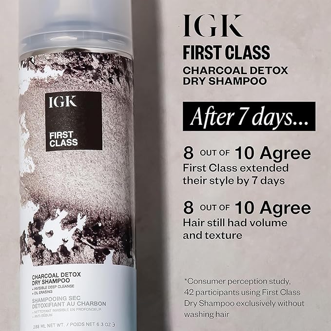 IGK First Class Charcoal Detox Dry Shampoo Jumbo | Deep Cleansing For Oily Hair & Odor Absorbing | Adds Volume & Texture | For All Hair Types | 11 oz (Pack of 2)