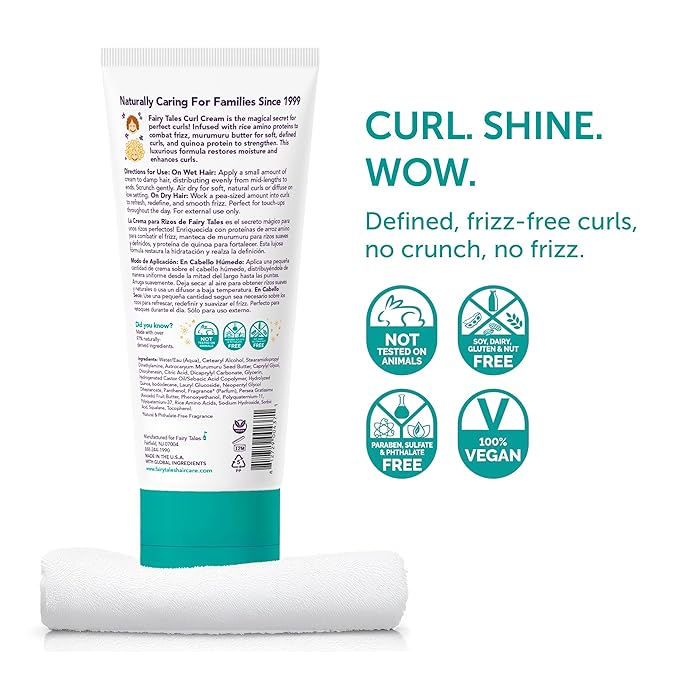 Fairy Tales Curly Q Kids Curl Cream – Lightweight Curl Crème for Curly and Wavy Hair Kids - Paraben, Sulfate, Gluten and Nut Free - 6 oz