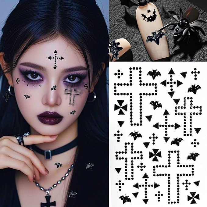 Scar Face Gems Glitter Tattoo for Eye Corner and Forehead Bindi Rhinestone Face Jewelry Rave Party Decorations For Women Kids, 3-Pack