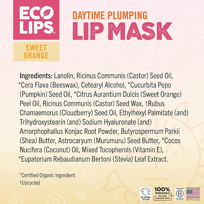 Eco Lips Daily Plumping Lip Mask with Hyaluronic Acid + Organic Vanilla Bean Sugar Lip Scrub 2-Pack 100% Natural Made in USA