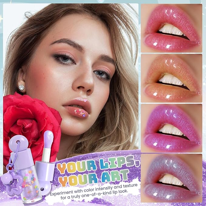 Jcoos Lip Gloss Making Kit, Lip Gloss Set for Women Lip Kit Fun DIY Lipgloss Making Kit, Make Your Own Lip Gloss Kit, Moisturizing Glitter Keychain Birthday Gifts Girls Trendy Stuff