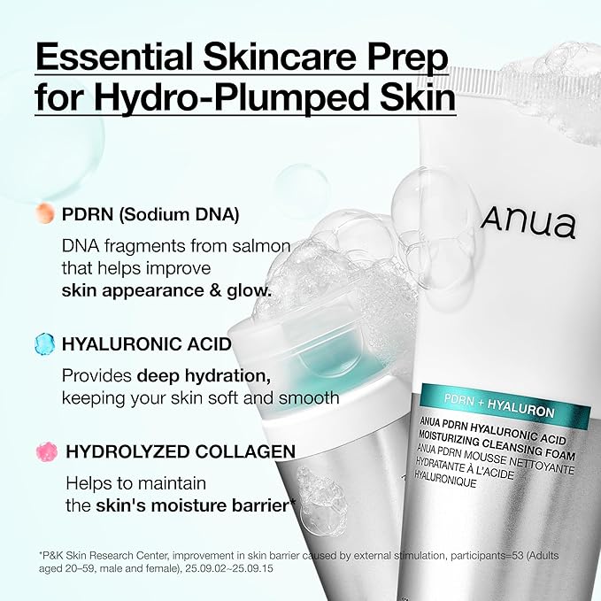ANUA PDRN Hyaluronic Acid Moisturizing Cleansing Foam, Daily Gentle Face Wash for Dry Skin, Hydrating Facial Cleanser with PDRN, Barrier Repair & Glass Skin, Korean Skincare, 5.07 fl oz.