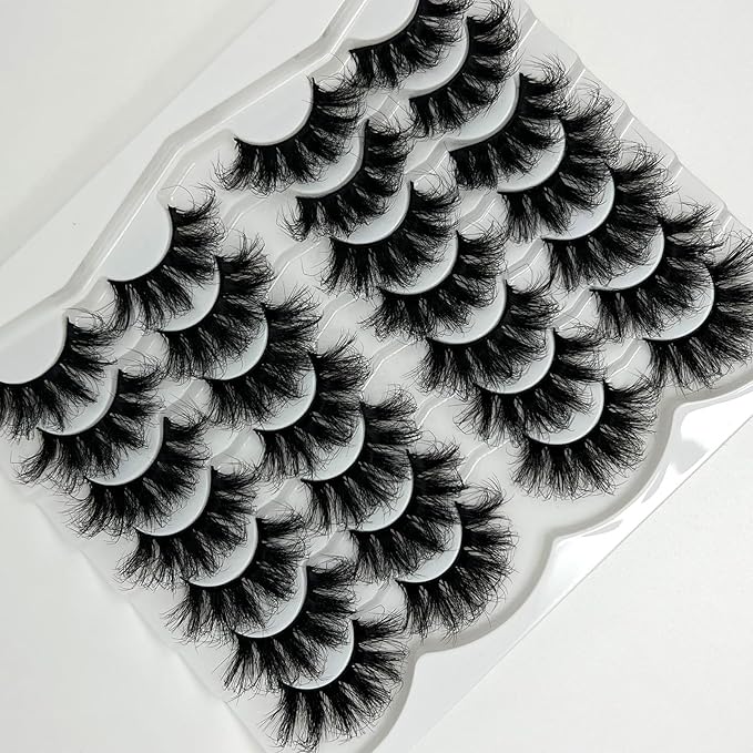 Dramatic Lashes Mink Wispy Thick Fluffy Lashes Pack 3D Big Faux Mink Eyelashes Pack D Curl Long 20mm Strip Fake Eyelashes